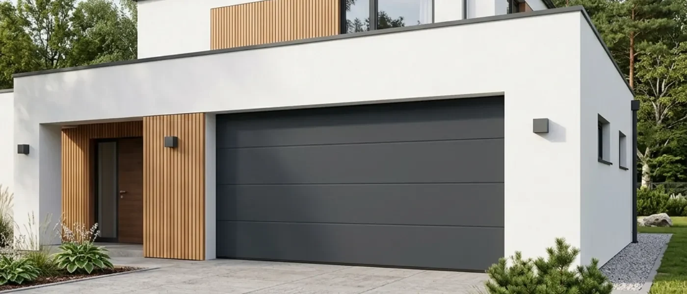 Modernūs garažo vartai prie namo