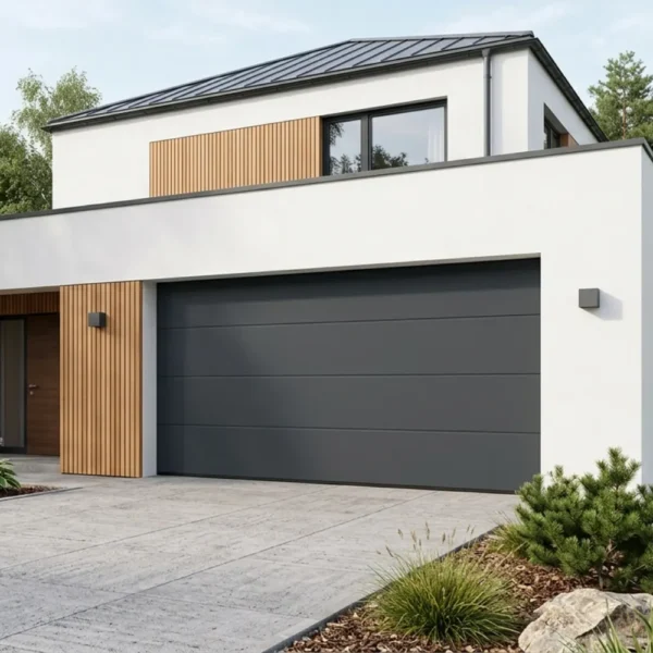 Modernūs garažo vartai prie namo
