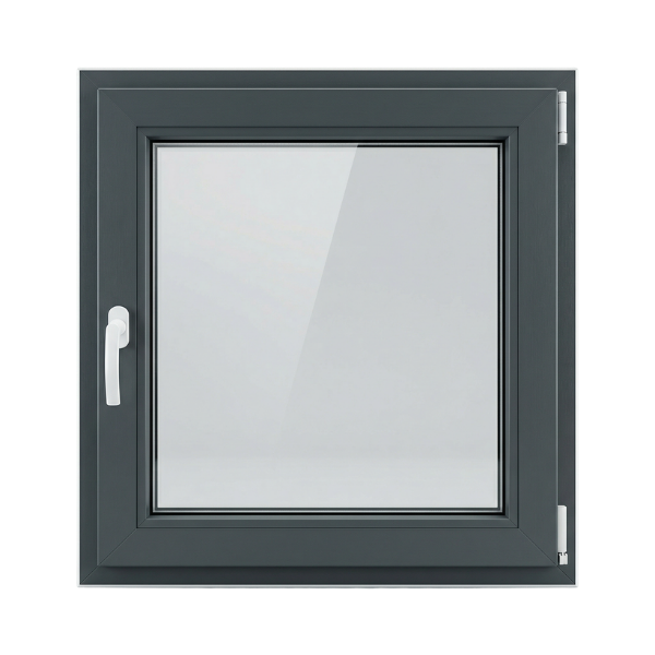 Kvadrato formos langas su rankena ir juodu rėmu