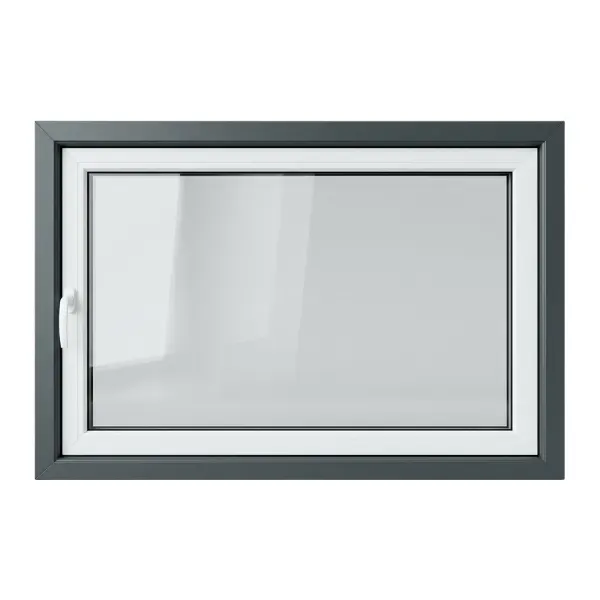 Stačiakampio formos langas su rankena ir juodu rėmu